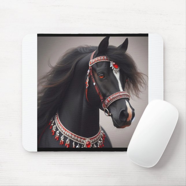 Black Arabian Show Horse Mouse Mat (With Mouse)