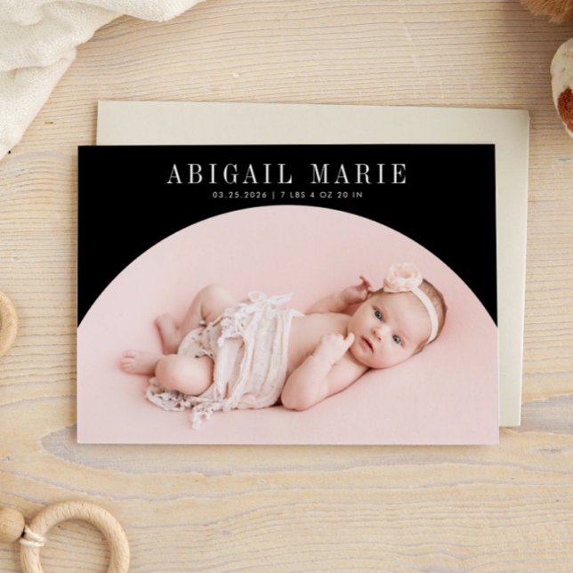 Black Arch Frame Birth Announcement Card  (Creator Uploaded)