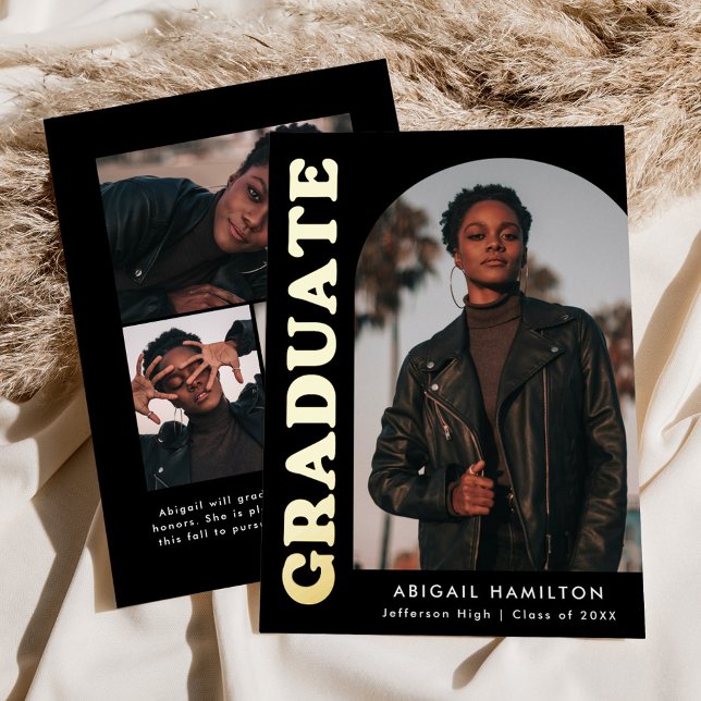 Black Arch Photo Foil Graduation Announcement (Creator Uploaded)