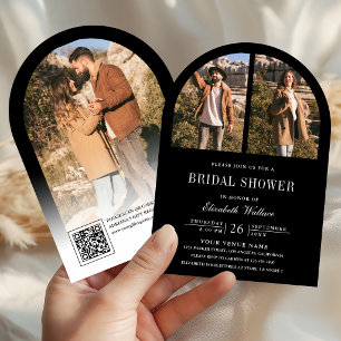 Black Arch Photo QR Code Bridal Shower Invitation