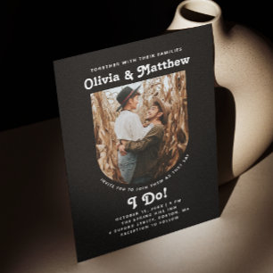 Black arch photo simple retro groovy wedding invitation