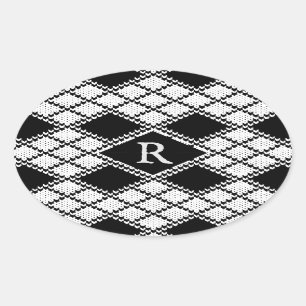 BLACK ARGYLE KNIT Oval Stickers + Initial