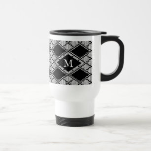 BLACK ARGYLE KNIT Travel Mug + Initial