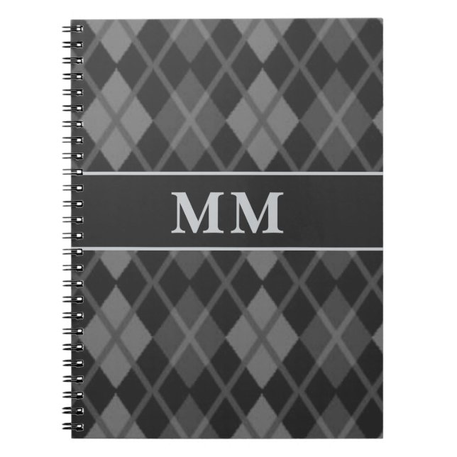 Black Argyle Monogram Initial  Notebook (Front)