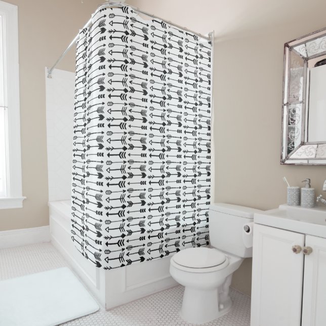 Black Arrow Pattern Any Colour Shower Curtain (In Situ)