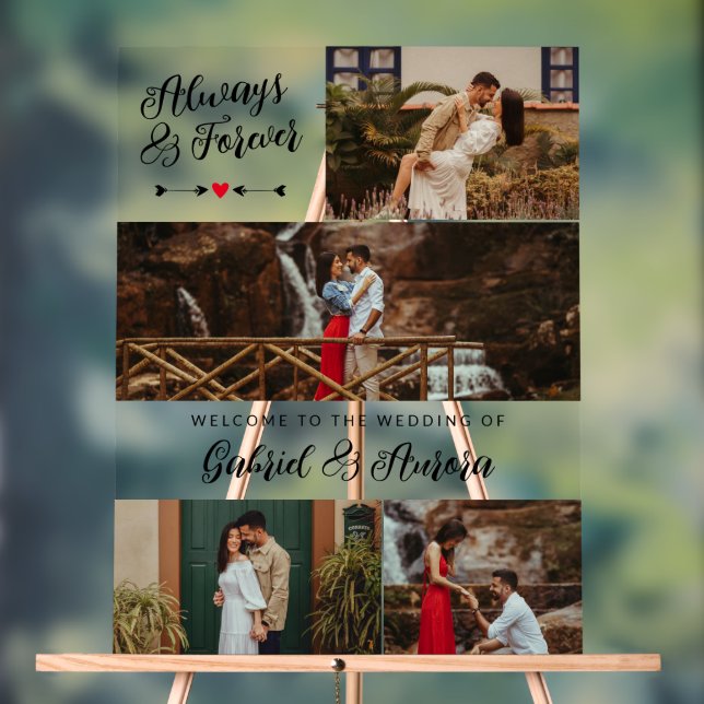 Black Arrows Photo Collage Always Forever Welcome Acrylic Sign (Neutral)