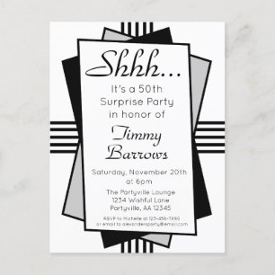 Black Art Deco 50th Surprise Party Birthday Invitation Postcard