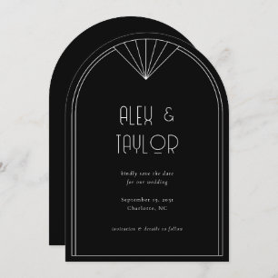 Black Art Deco Arch Frame Wedding Save the Date Invitation