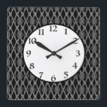 Black Art Deco Decor Design Square Wall Clock<br><div class="desc">This pattern has been hand-drawn and is one of a kind. If you like art,  abstract art,  then you've found the right designer! Check out the other clocks in this collection to find cool,  modern patterns that were zentangle inspired. Hang this clock in your kitchen,  bedroom,  bathroom,  or office!</div>