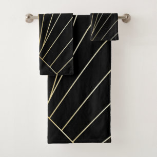 Black Art Deco Design Bath Towel Set