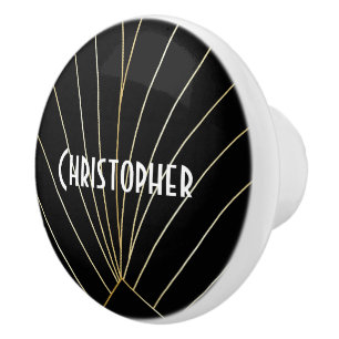 Black Art Deco Design Ceramic Knob