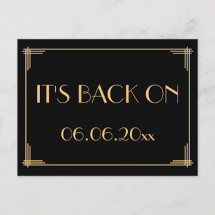 Black Art Deco Gatsby Save The Date Its Back On Announcement Postcard