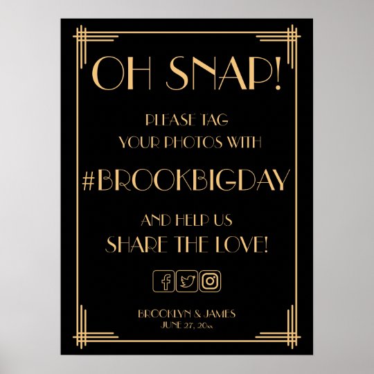 Black Art Deco Gold Gatsby Hashtag Sign 18x24