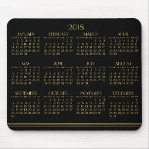 Black Art Deco Gold Yearly Calendar 2018 Mousepad
