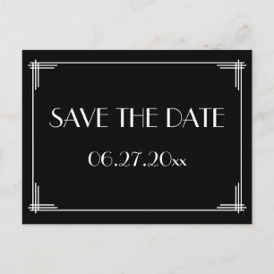 Black Art Deco Great Gatsby Save The Date Postcard