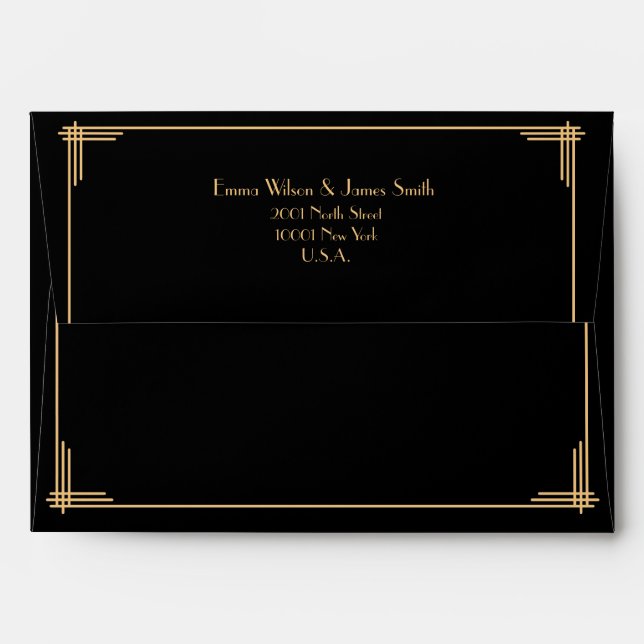 Black Art Deco Great Gatsby Wedding Envelopes A7 (Back (Top Flap))