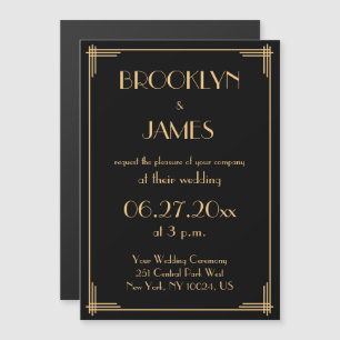 Black Art Deco Great Gatsby Wedding Invitatation Magnetic Invitation
