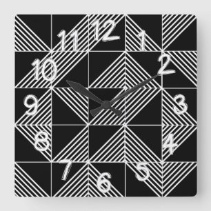 Black Art Deco Lines  Square Wall Clock