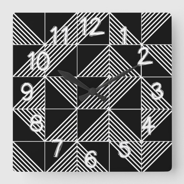 Black Art Deco Lines  Square Wall Clock (Front)