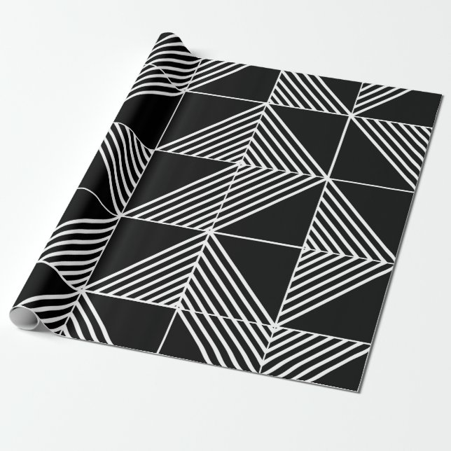 Black Art Deco Lines  Wrapping Paper (Unrolled)