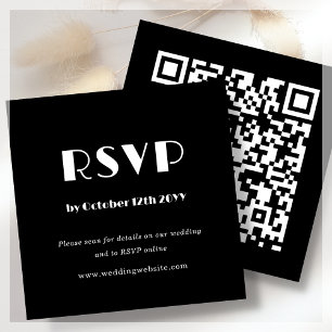 Black Art Deco   QR Code   Wedding RSVP  Enclosure Card