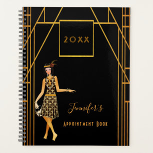 Black art deco style flapper girl planner