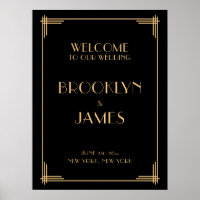 Black Art Deco Wedding Reception Sign 18" x 24"