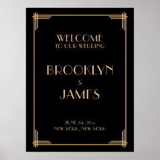 Black Art Deco Wedding Reception Sign 18" x 24"