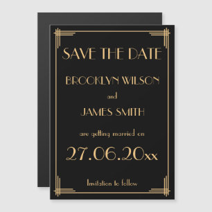 Black Art Deco Wedding Save The Date Magnetic Invitation