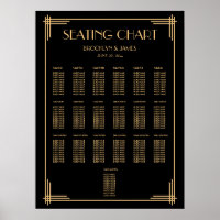 Black Art Deco Wedding Seating Chart Poster