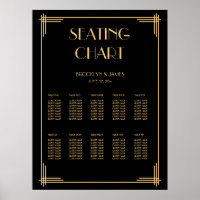 Black Art Deco Wedding Seating Chart Poster 18x24
