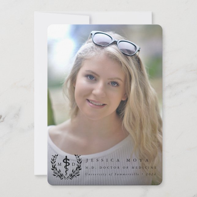 Black Asclepius MD Doctor of Medicine Graduation Announcement (Front)