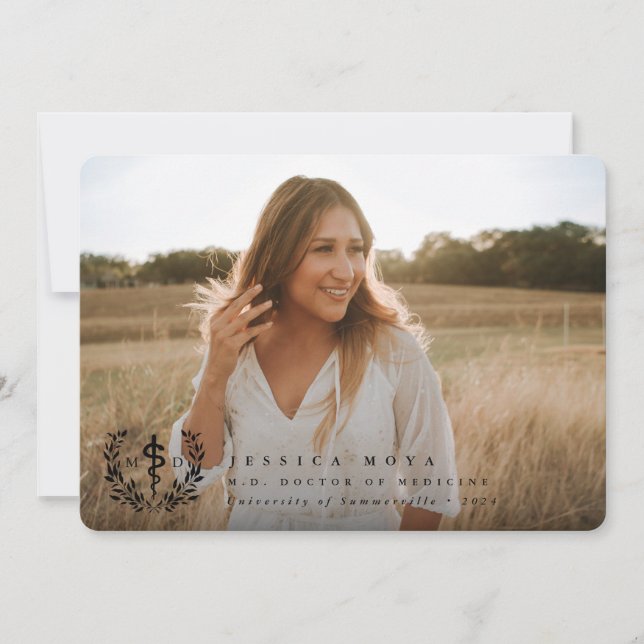 Black Asclepius MD Doctor of Medicine Graduation Announcement (Front)