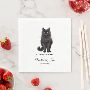 Black Asian Cat Pet Wedding Full Colour  Napkin