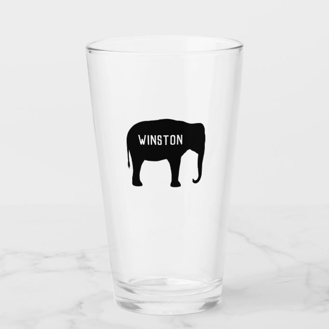 Black Asian Elephant Silhouette Personalised Glass (Front)