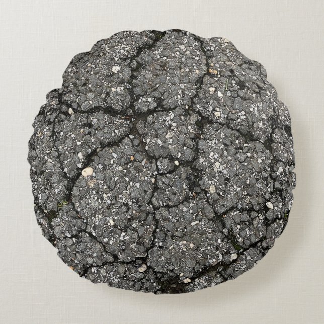 Black Asphalt Street Paving Cement Round Cushion (Front)
