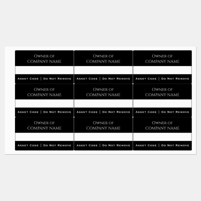 Black Asset Labels | Custom Corporate Property  (Sheet)