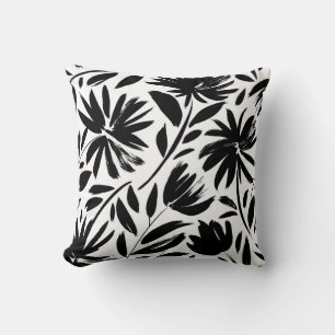 Black aster: vintage chrysanthemum pattern cushion