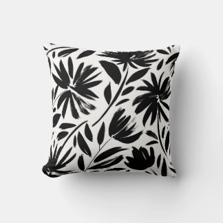 Black aster: vintage chrysanthemum pattern cushion