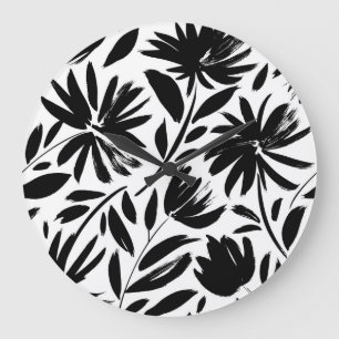 Black aster: vintage chrysanthemum pattern large clock