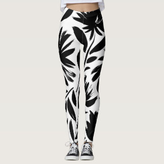 Black aster: vintage chrysanthemum pattern leggings