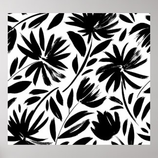 Black aster: vintage chrysanthemum pattern poster