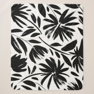 Black aster: vintage chrysanthemum pattern sherpa blanket