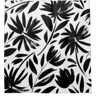 Black aster: vintage chrysanthemum pattern shower curtain