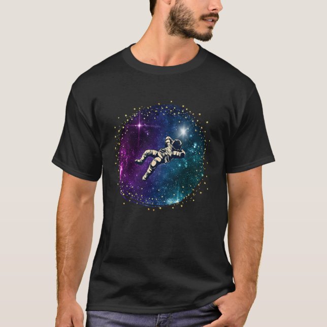 Black Astronaut In The Galaxy Swimming In Space T-Shirt (Front)