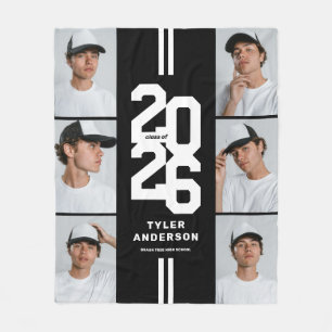 Black Athletic Graduate Photo Collage Graduation Fleece Blanket
