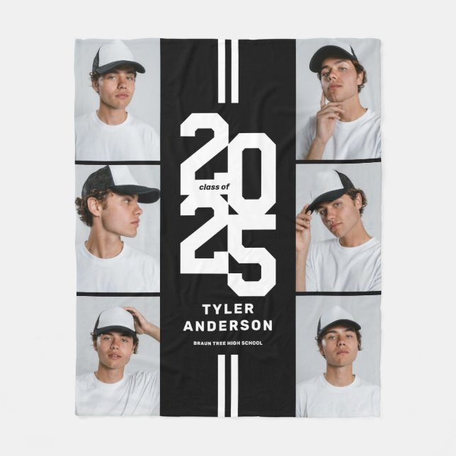 Black Athletic Graduate Photo Collage Graduation Fleece Blanket (Front)