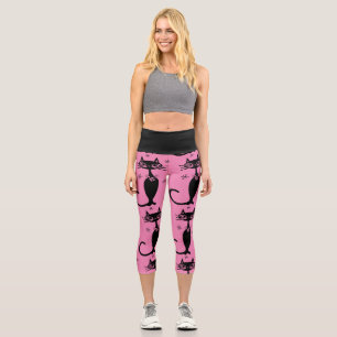 BLACK ATOMIC CAT CAPRI PINK YOGA LEGGINGS