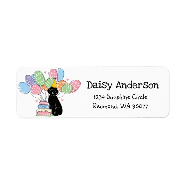 Black Aussiedoodle Birthday Party Return Address (Front)