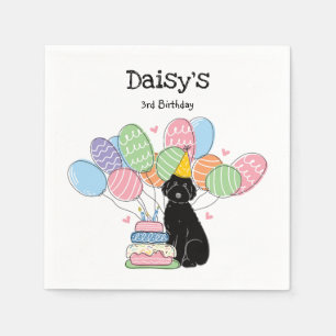 Black Aussiedoodle Dog Birthday Party Paper Napkin